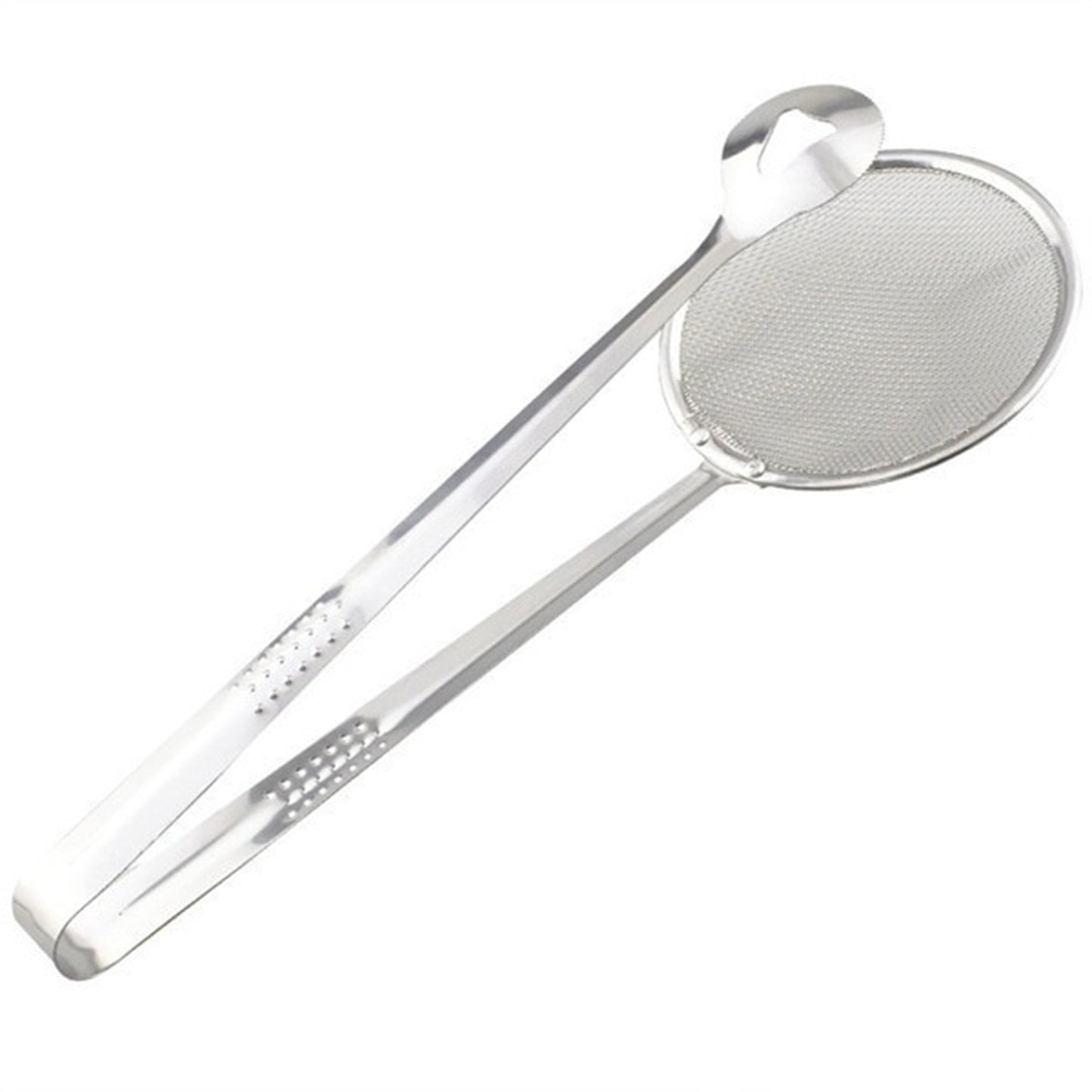 2412 2in1 Stainless Steel Filter Spoon With Clip Food Kitchen Oil-frying Multi-functional