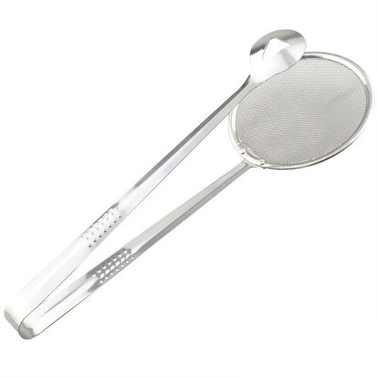 2412 2in1 Stainless Steel Filter Spoon With Clip Food Kitchen Oil-frying Multi-functional
